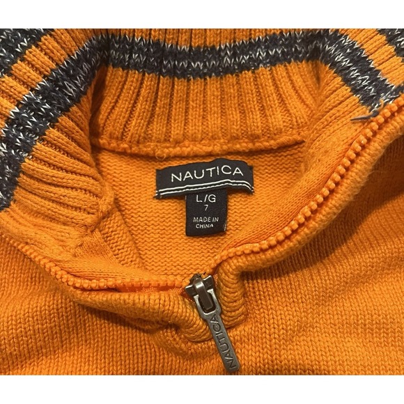 Nautica Boys L Sweater Orange 1/4 Zip Long Sleeve Stretch Knit Pullover Youth - Picture 3 of 6